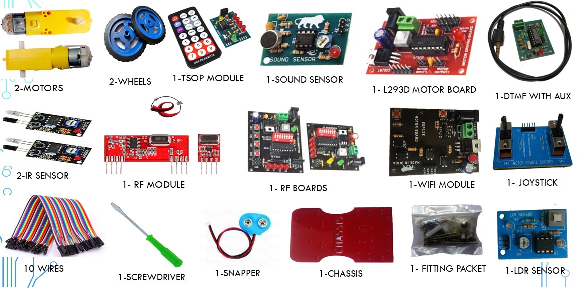  17 in 1 Multi Purpose Non-Programmable Robotic DIY Kit (Without Microcontroller)