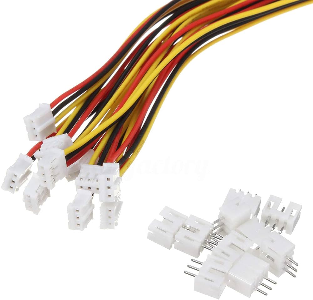 3 Pin JST XH 2.54mm Pitch Plug and Socket with Cable – 10 Pcs.