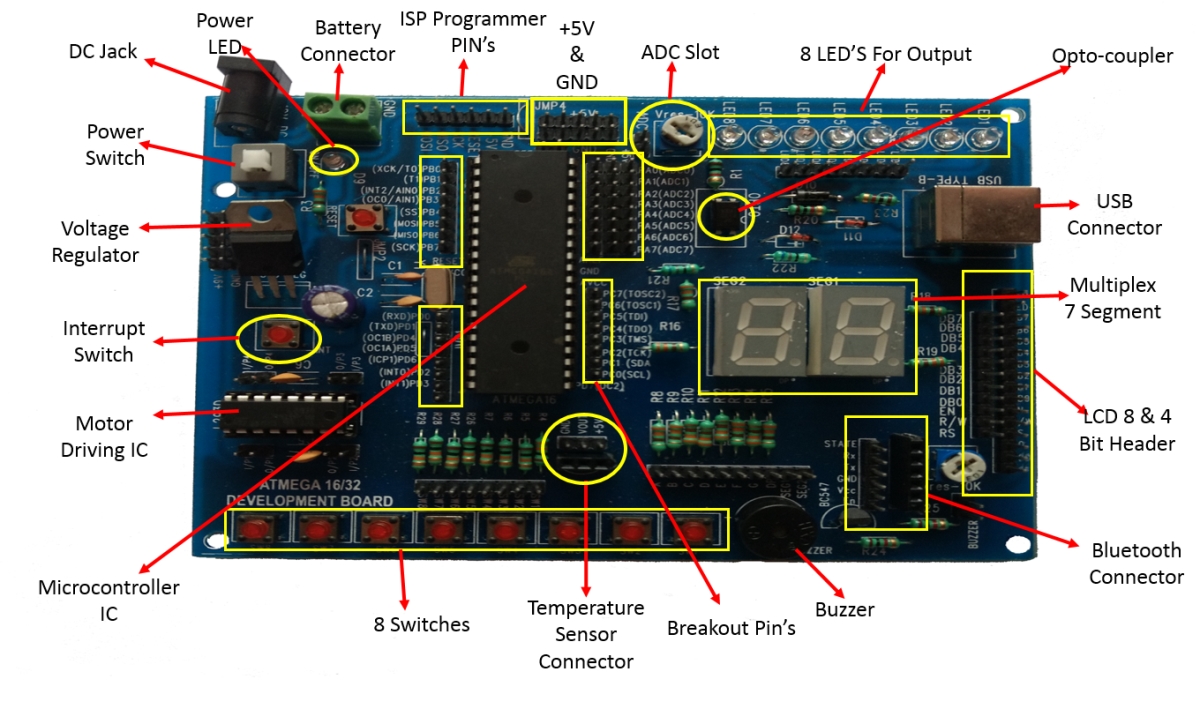 AVR ATmega16/32 Advance Microcontroller Development DIY Kit (Atmega16 Board+ Programmer+ Interfacing