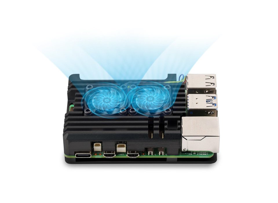Aluminum Alloy Case for Raspberry Pi 5 With Dual Cooling Fans