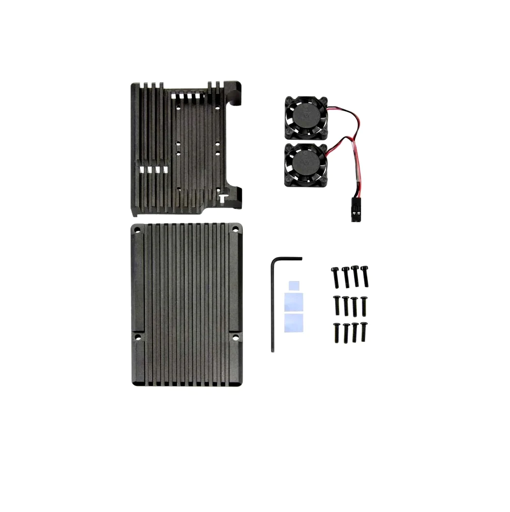 Black Aluminum Heat Sink Case With Dual Fans For Raspberry Pi 4