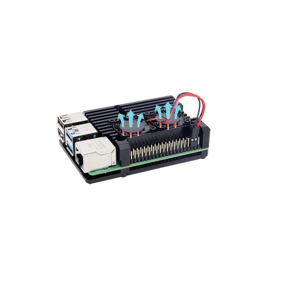 Black Aluminum Heat Sink Case With Dual Fans For Raspberry Pi 4