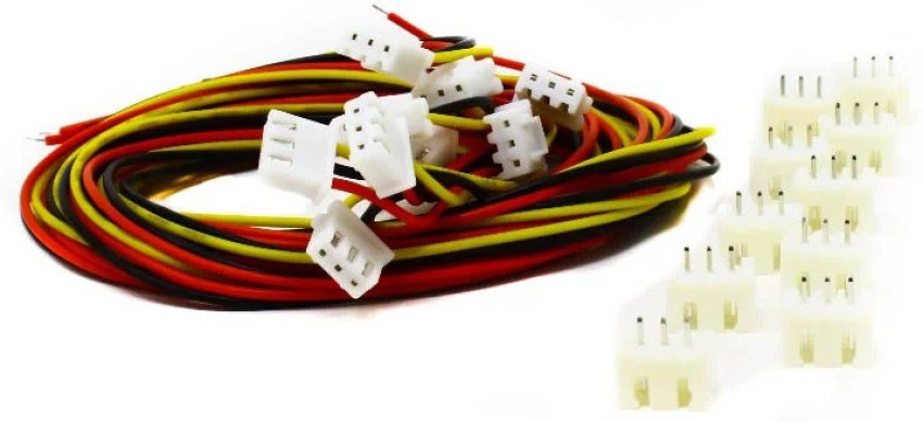3 Pin JST XH 2.54mm Pitch Plug and Socket with Cable – 10 Pcs.