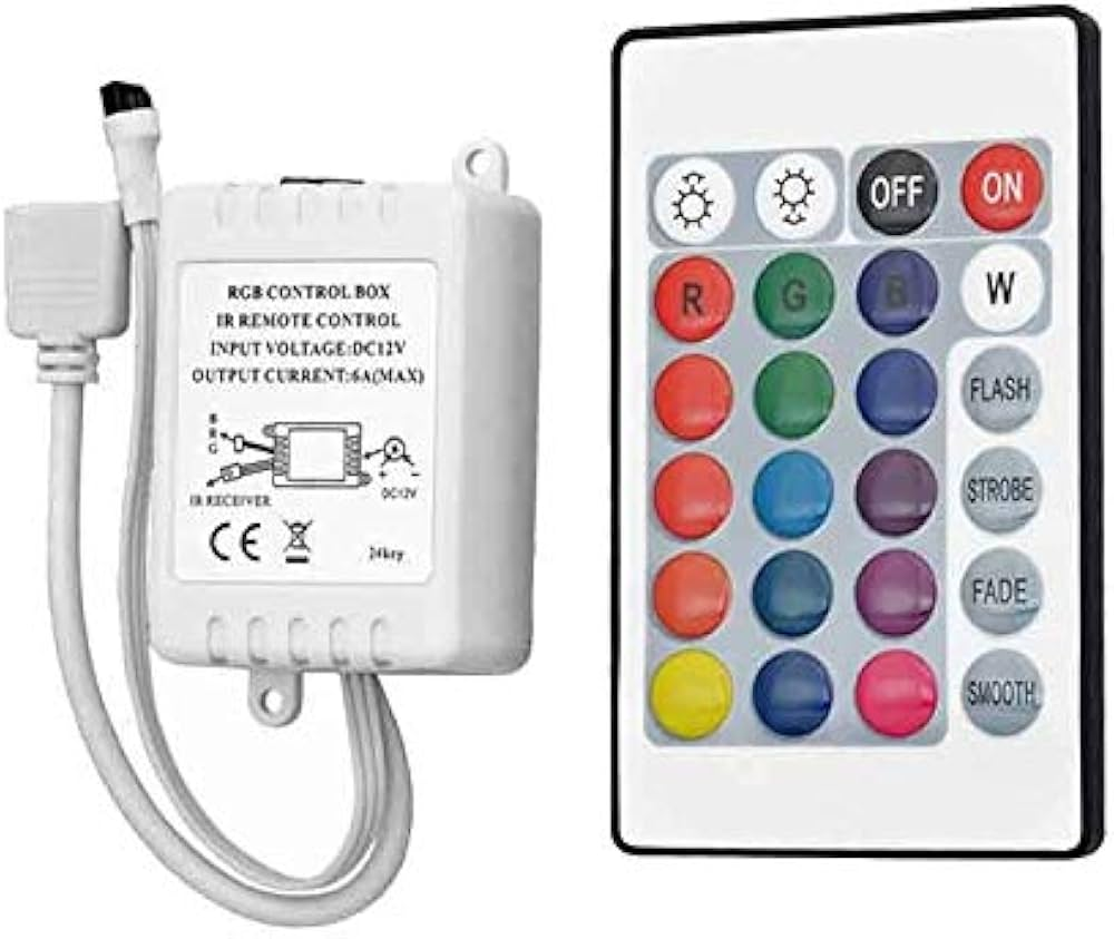 12V 5050 RGB LED Strip Controller box with 24 Key IR Remote Control