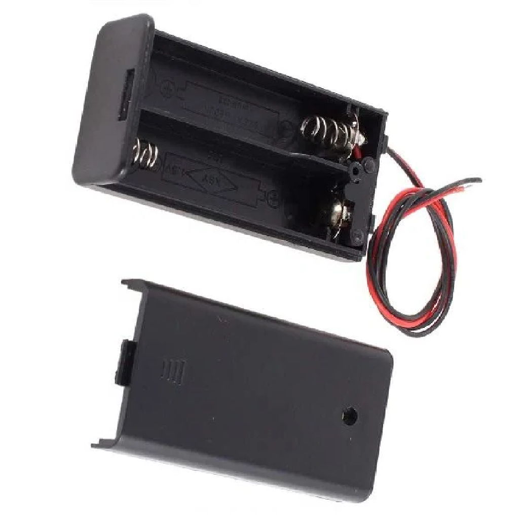 Black Plastic Storage Box Case Holder for Battery 2 X AA Cell Box with DC Power Plug