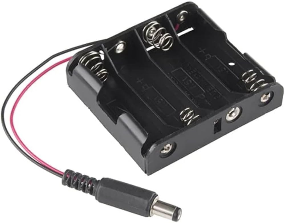 Black Plastic Storage Box Case Holder for Battery 4 X AA Cell Box with DC Power Plug