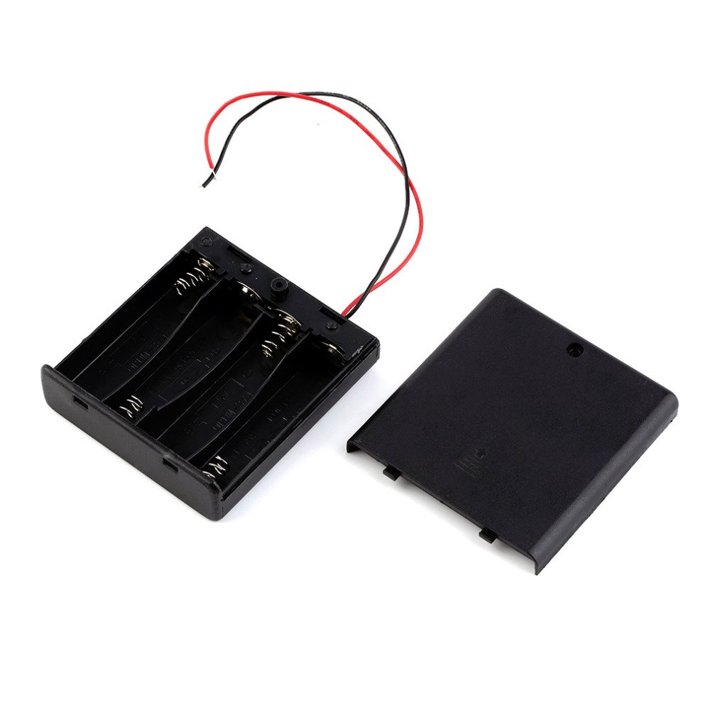 Black Plastic Storage Box Case Holder For Battery 4 X AA Cell Box with On-Off Switch
