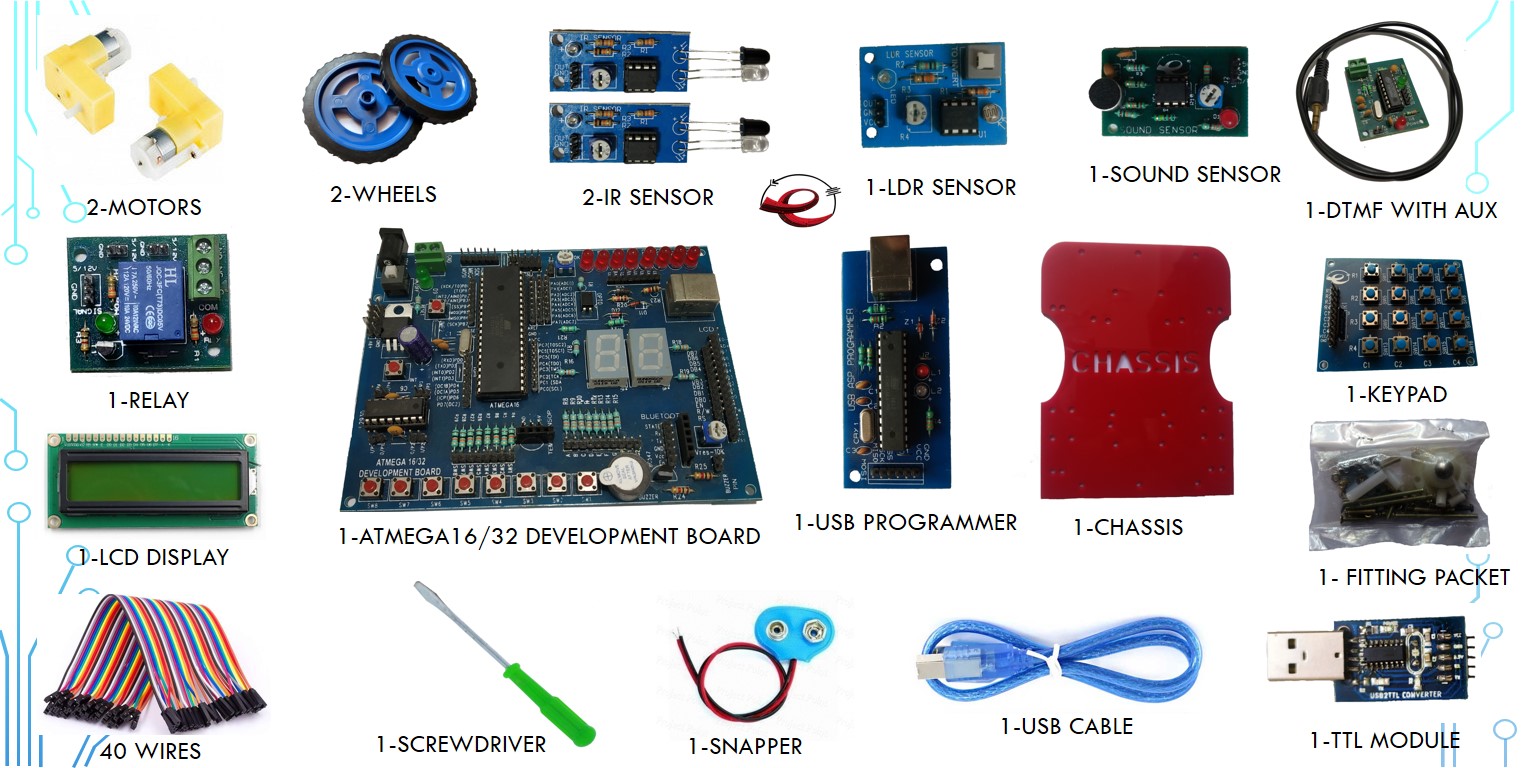 AVR ATmega16/32 Advance Microcontroller Development DIY Kit (Atmega16 Board+ Programmer+ Interfacing