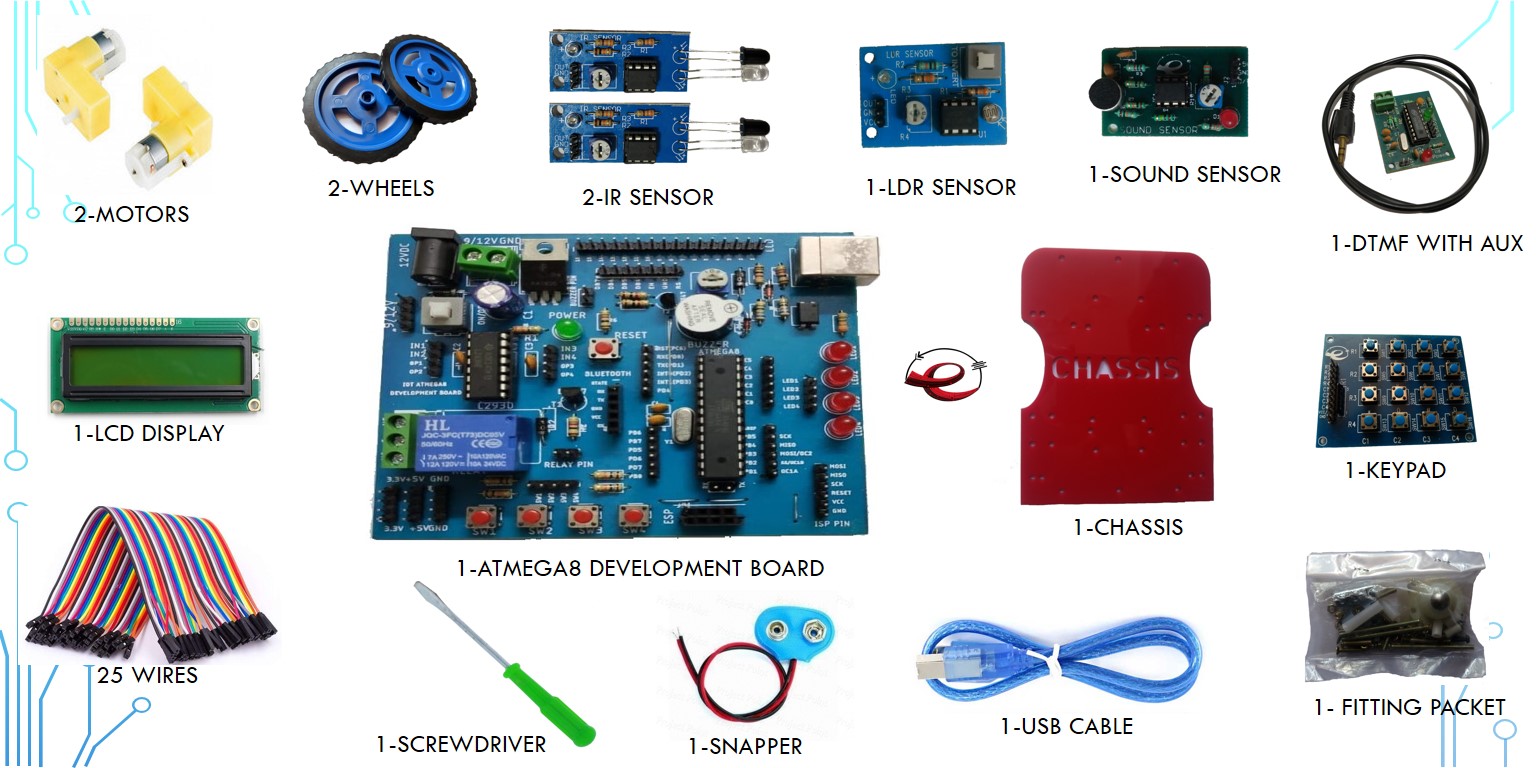 AVR ATmega8 Starter Microcontroller Development DIY Kit(Bootloader ATmega8 Board + Other Interfacing