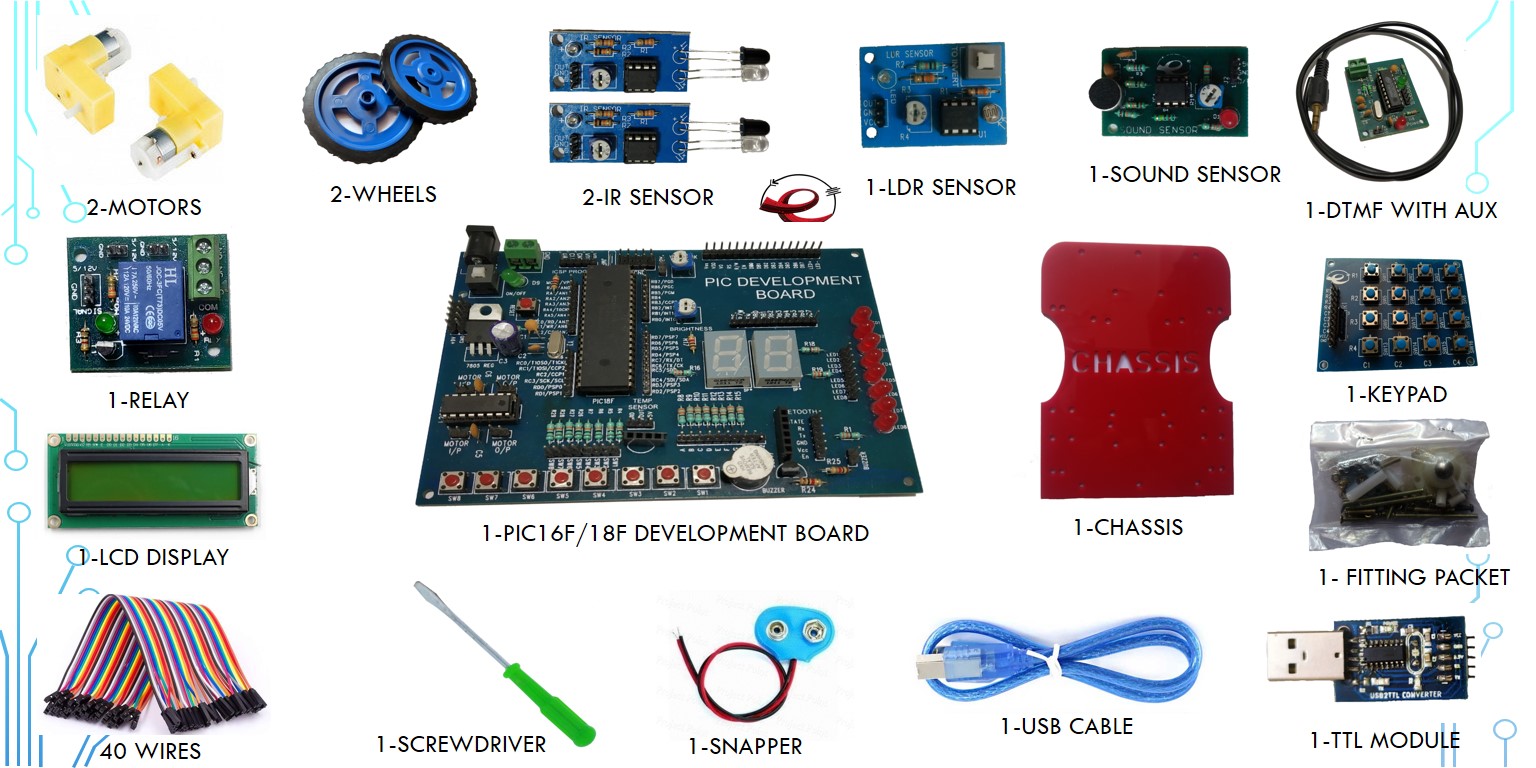 PIC Microcontroller Development Advance DIY Kit (PIC16Fxx Board + Other Interfacing Module)
