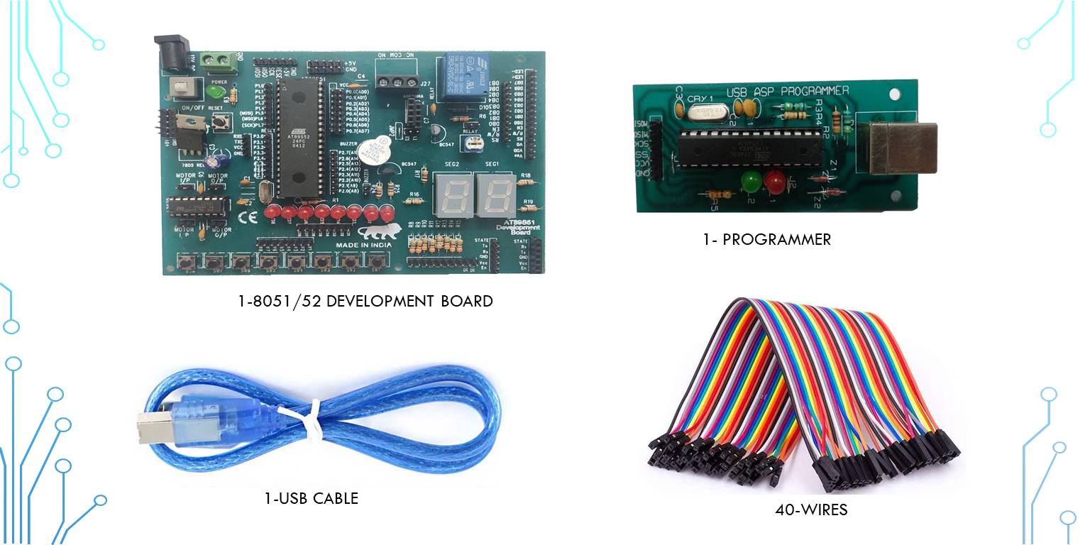89S51/52 Microcontroller Development Board With USB-ASP Programmer & 40-Pins Wires Combo