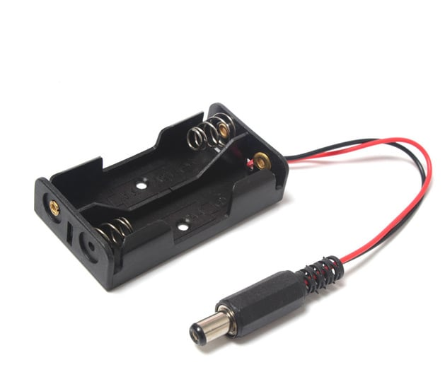 Black Plastic Storage Box Case Holder for Battery 2 X AA Cell Box with DC Power Plug