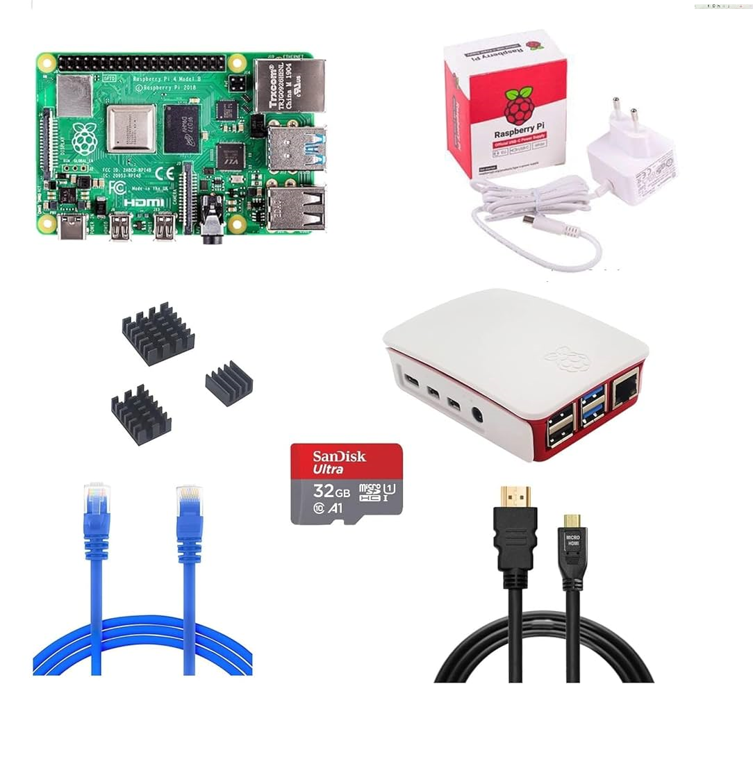 Raspberry Pi 4 Model B 4GB RAM Kit with 32GB Noobs LAN-HDMI Cable Power Supply MicroSD Card - The Complete Kit