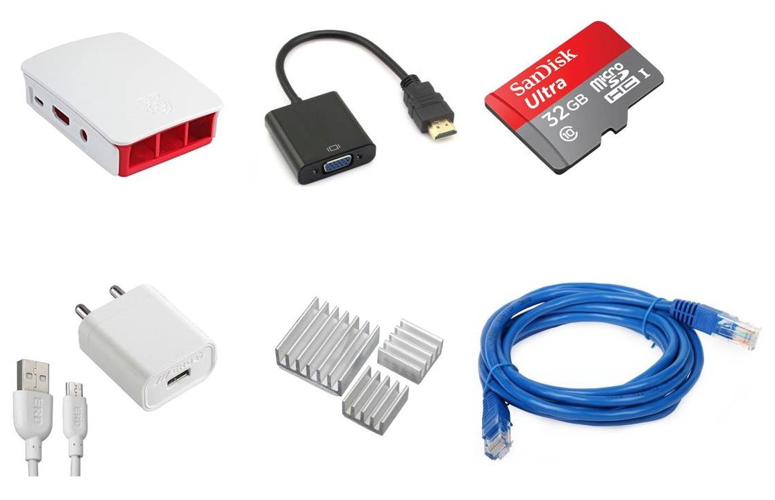 Raspberry Pi Model B Accessories Kit (32GB Memory Card, LAN, VGA Adapter, ERD Adapter, RPI B case)
